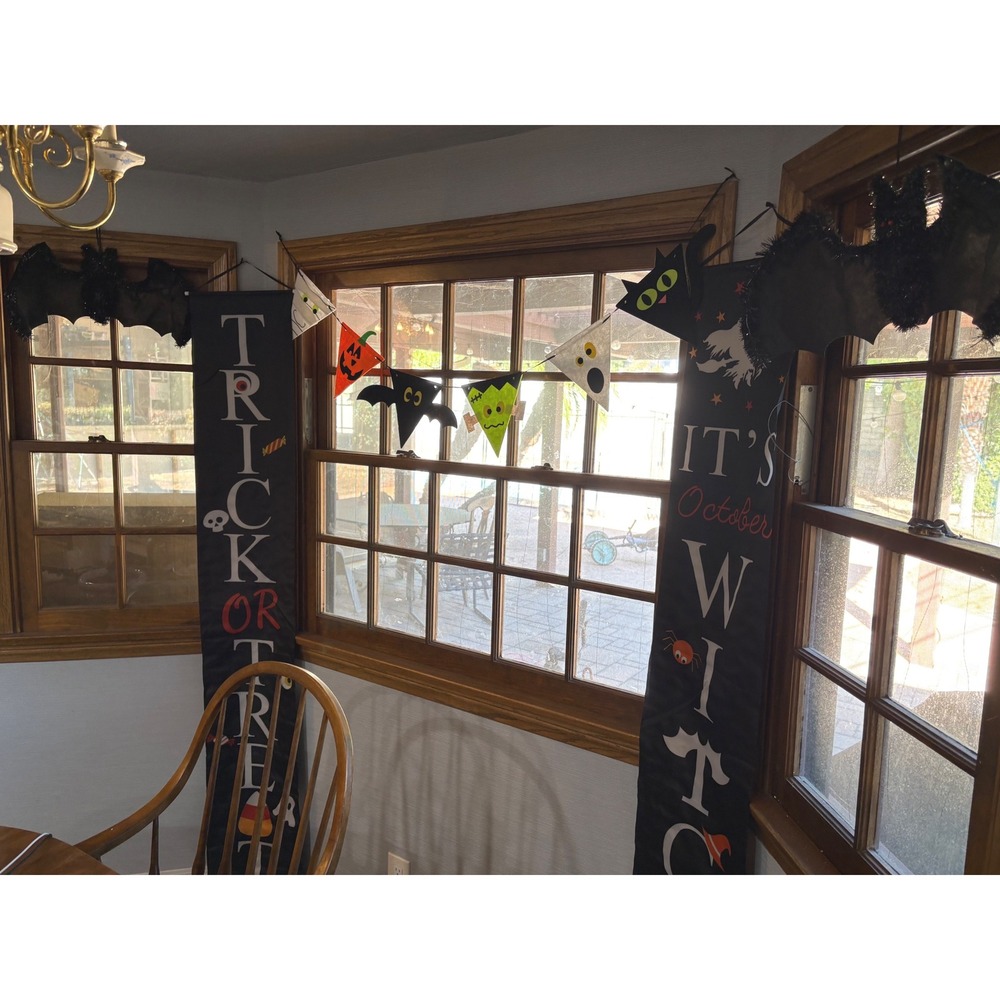 Halloween Decorations Bundle:‎ 2 Banners Witch Pennant Garland, 2 Bats Decor